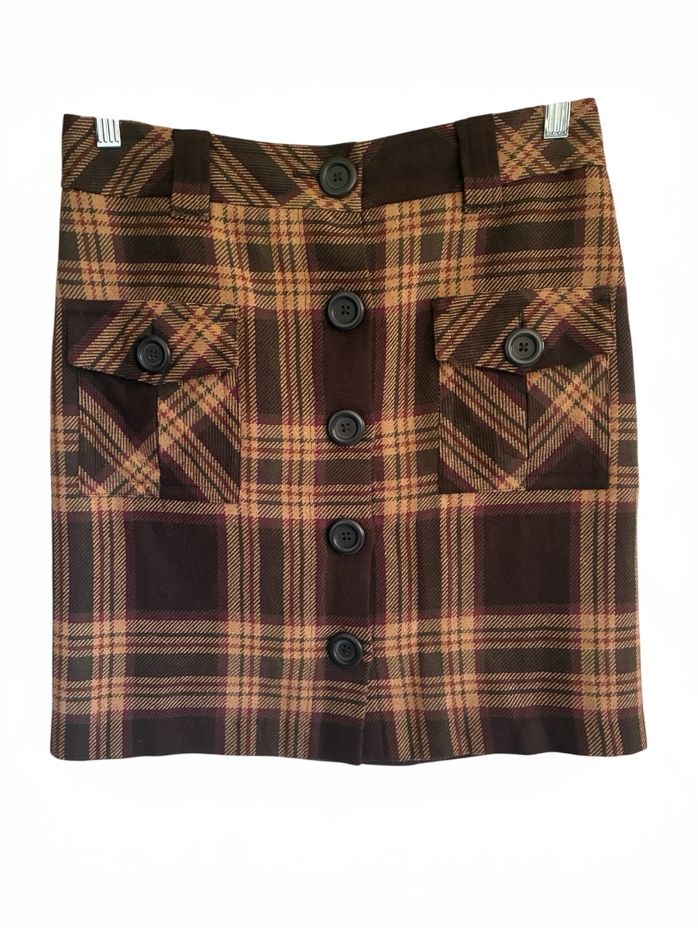 LOFT Y2k Dark Academia Preppy Brown and Tan Plaid Mini Skirt Sz 4